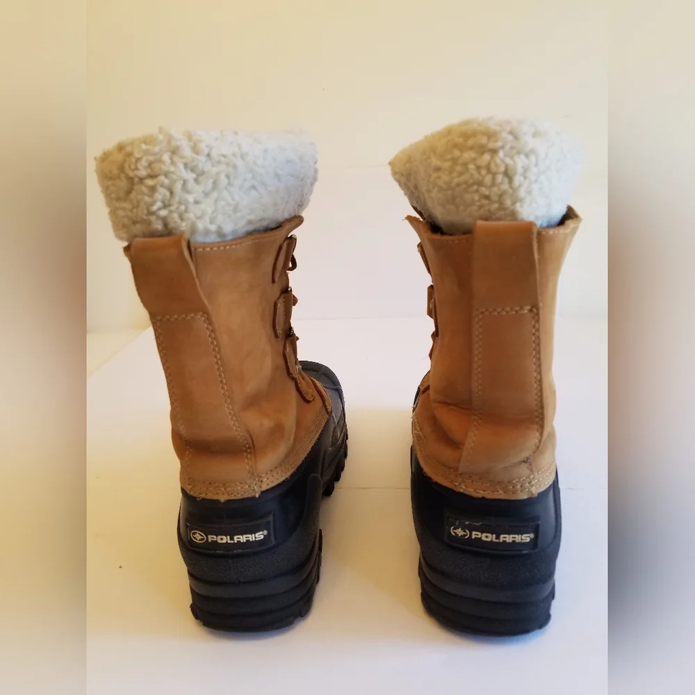 Polaris Men's Leather Insulated Boots Lined Sherpa Trim Size 8 Black Tan